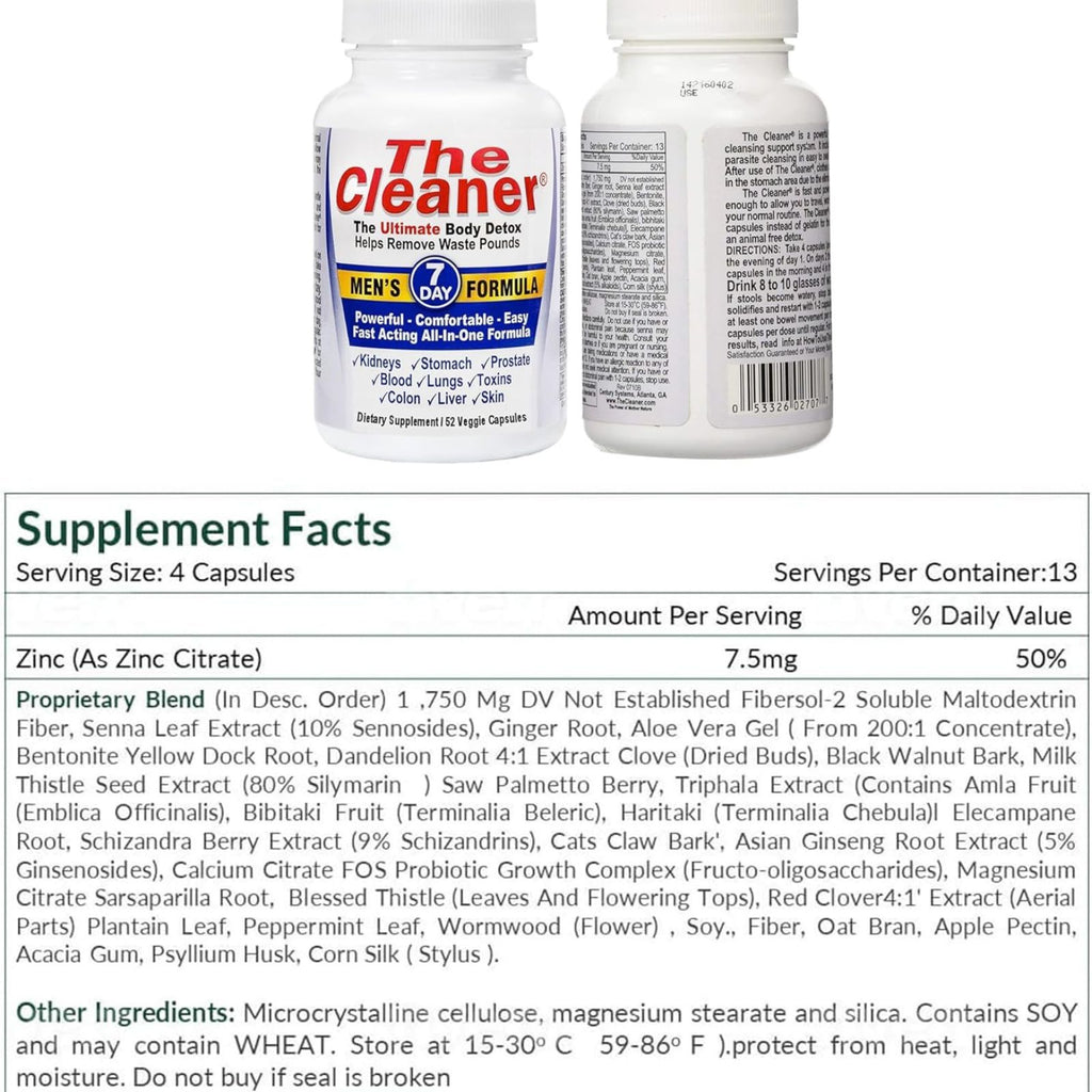 Century Systems The Cleaner Detox 7-Day Complete Cleansing Formula 52 Vegetarian Capsules Bundle of 4