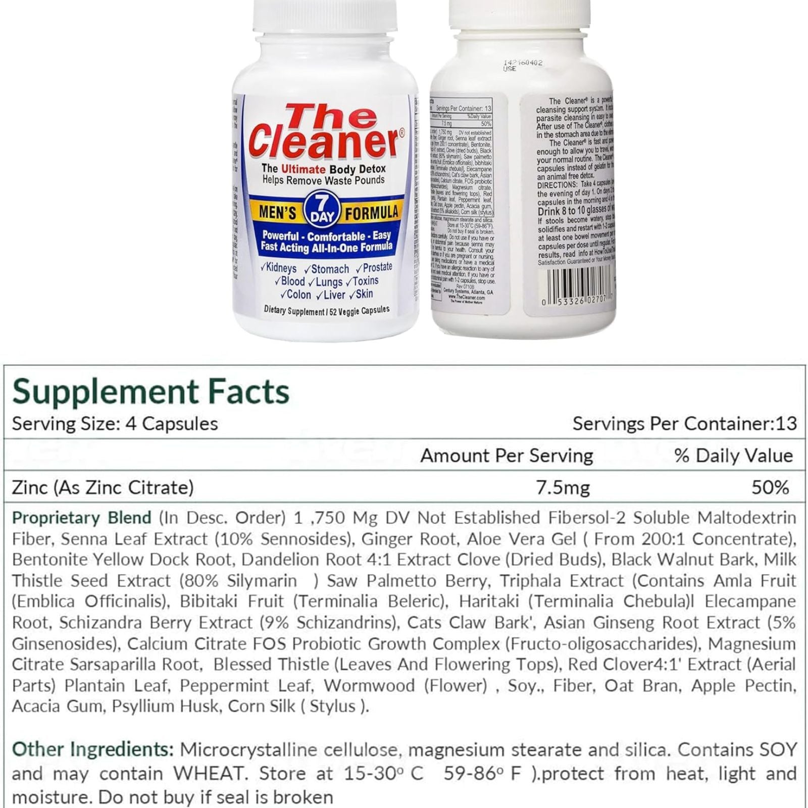 Century Systems The Cleaner Detox 7-Day Complete Cleansing Formula 52 Vegetarian Capsules Bundle of 4