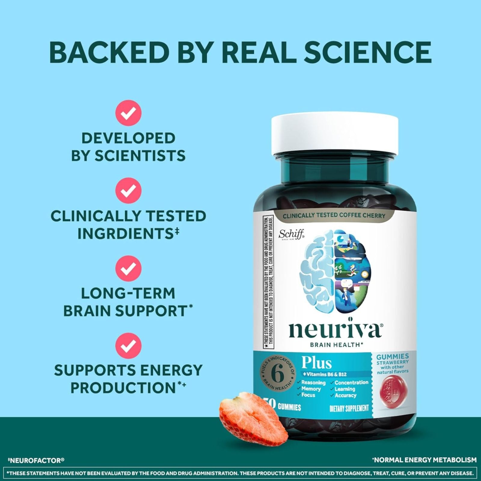 Neuriva Plus Strawberry Gummies Nootropic Brain Support Supplement for Focus, Memory & Concentration 50 Count Bundle of 4