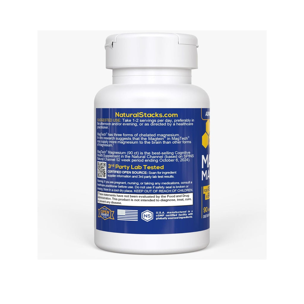 MagTech Magnesium Complex Magtein L-Threonate Glycinate Taurate 90 Capsules Bundle of 4