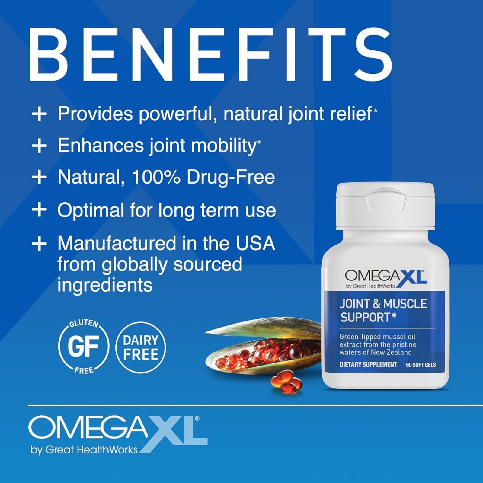 OmegaXL Joint Support Supplement Green Lipped Mussel Oil 60 Count Bundle of 4