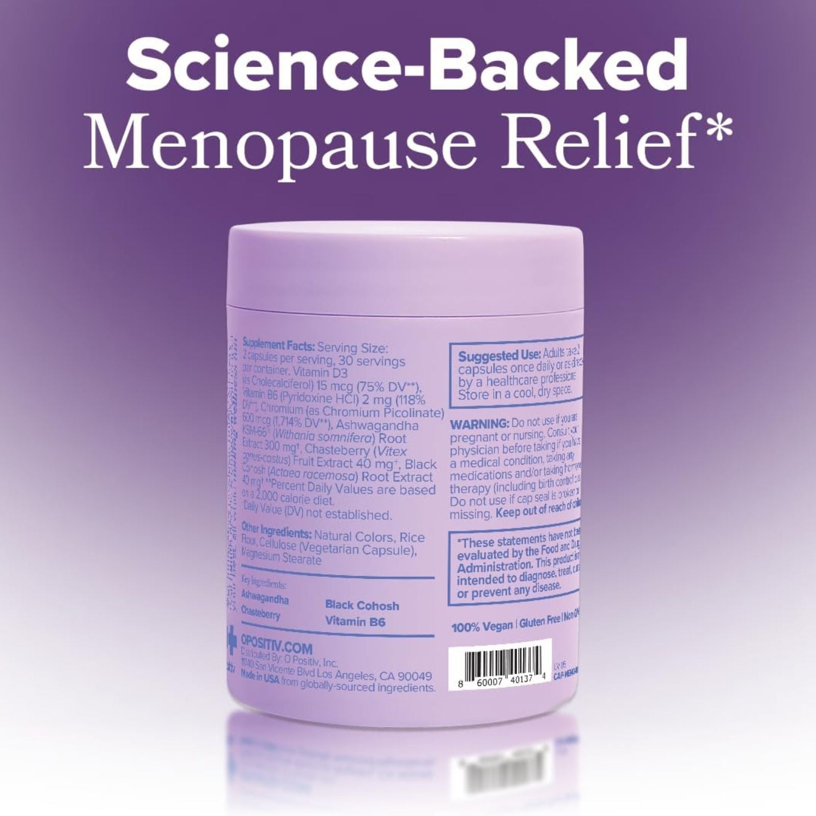 O Positiv MENO Menopause Vitamins 30 Servings Bundle of 4