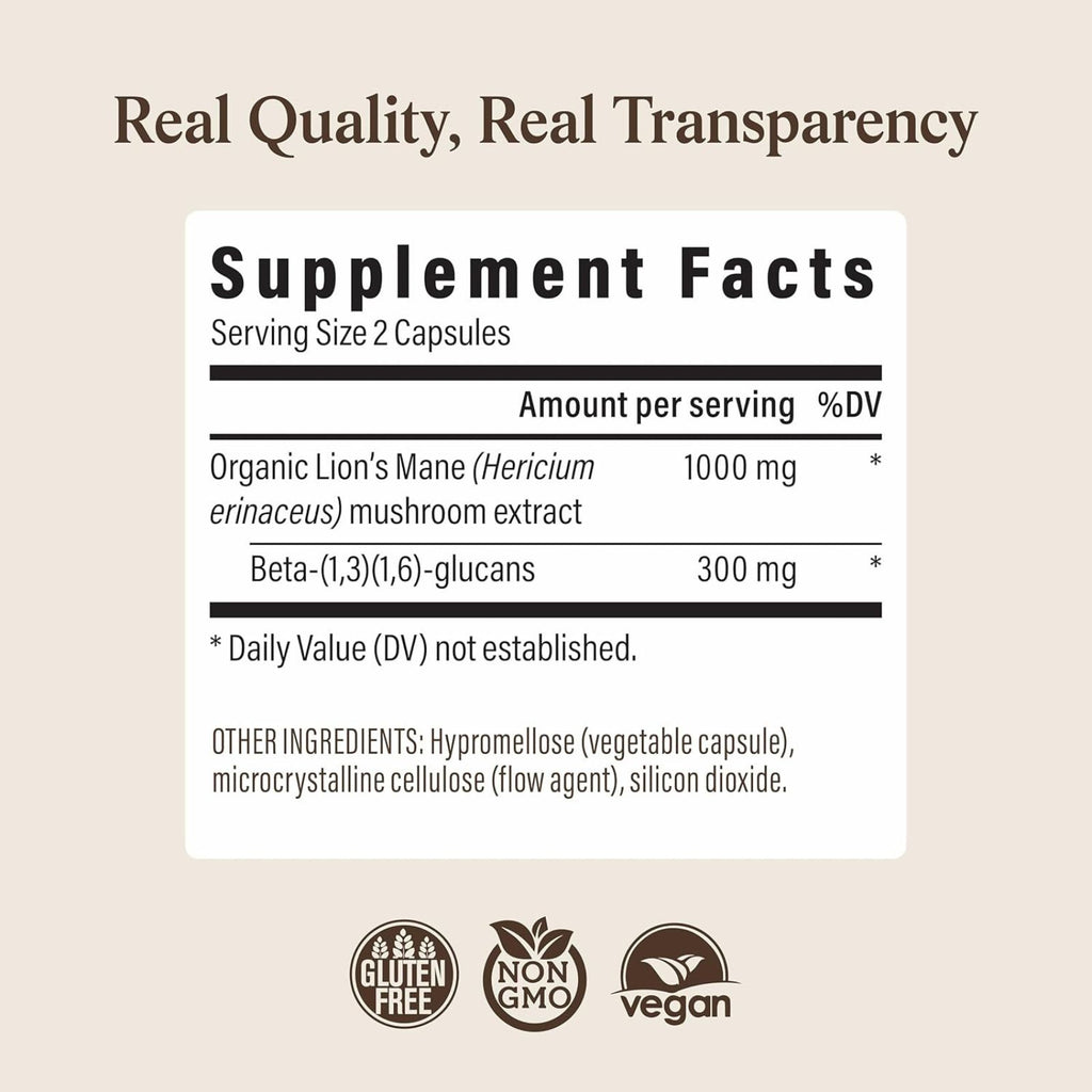 Real Mushrooms Lion’s Mane Mushroom Cognition Bundle of 4 – Organic Cognitive Focus & Memory Support Capsules – 120 Capsules Each