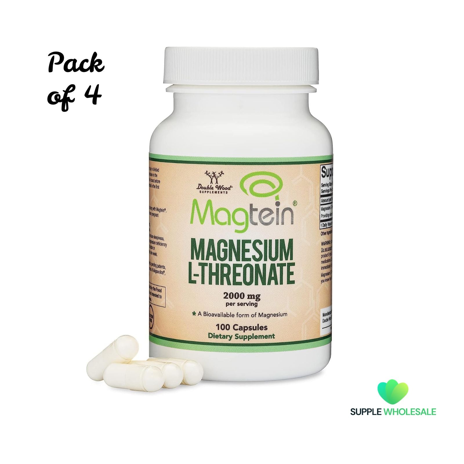 Magnesium L Threonate Magtein 2000mg 100 Capsules Bundle of 4