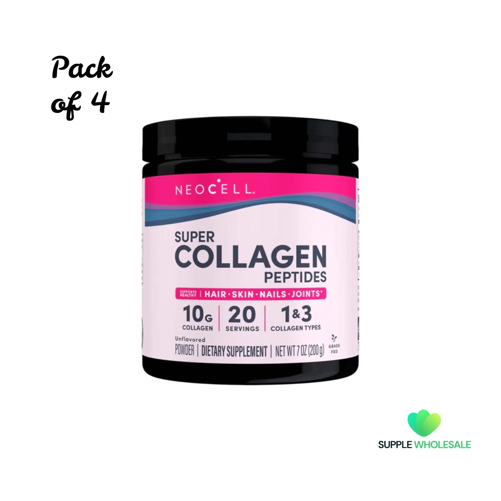 NeoCell Super Collagen Powder Type 1 & 3 Unflavored Bundle of 4